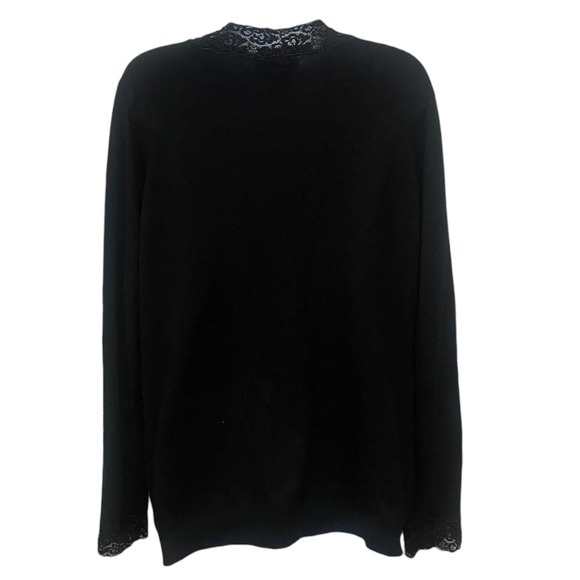 Lauren Ralph Lauren Black Lace Trim V Neck Long Sleeve Sweater Top Plus Size 2X - Picture 2 of 5